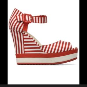 Red and White Striped Wedge Sandals - Women